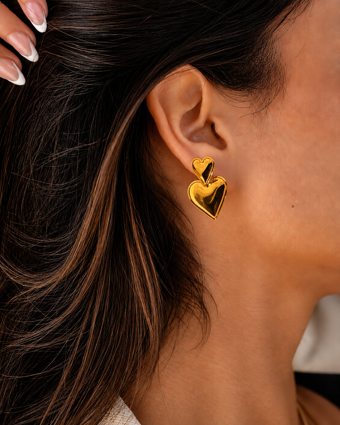 18K Gold Plated Double Heart Earrings (Anti-Tarnish)