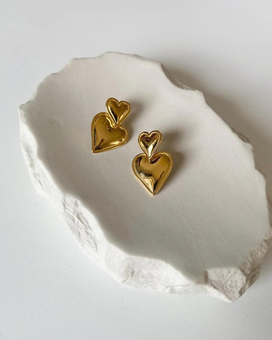 18K Gold Plated Double Heart Earrings (Anti-Tarnish)