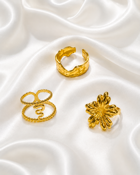 Golden Elegance 18K Gold-Plated Ring Collection (pack of three)